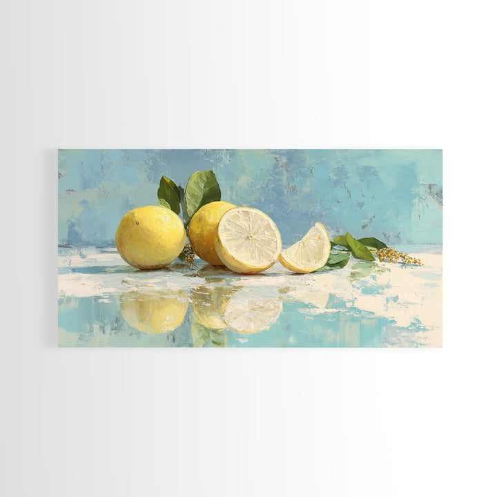 Lemon and Botanical Still Life Canvas Print, Bathroom Art, Bathroom Decor, Watercolor Art, Spa, Framed Wall Art, BAT-2x1-98
