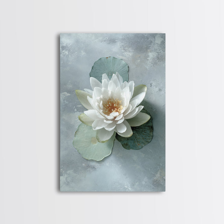 Lotus Flower Floating on Calm Water Framed Canvas Print, Bathroom Art, Trendy Wall Art, Bathroom Decor, Watercolor Art, Spa, BAT-2x3-100
