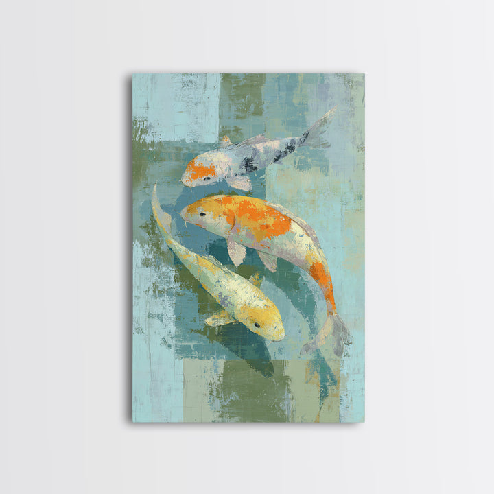 Minimal Koi Fish Swimming Through Clear Water Canvas Print, Bathroom Art, Canvas Wall Art, Bathroom Decor, Fine Art, Spa, BAT-2x3-16