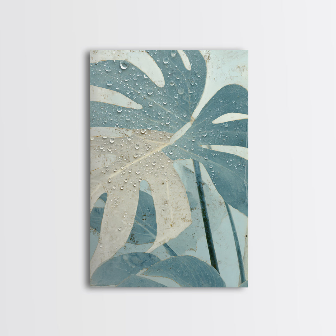 Tropical Leaf Silhouette Framed Canvas Print, Bathroom Art, Statement Artwork, Bathroom Decor, Fine Art, Spa, Digital Art, BAT-2x3-22
