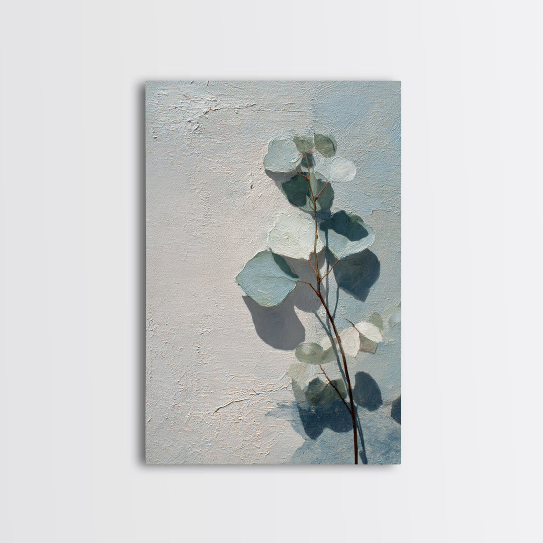 Sunlit Window Plant Shadow on Plaster Framed Canvas Print, Bathroom Art, Gallery Decor, Bathroom Decor, Abstract Art, Spa, BAT-2x3-26