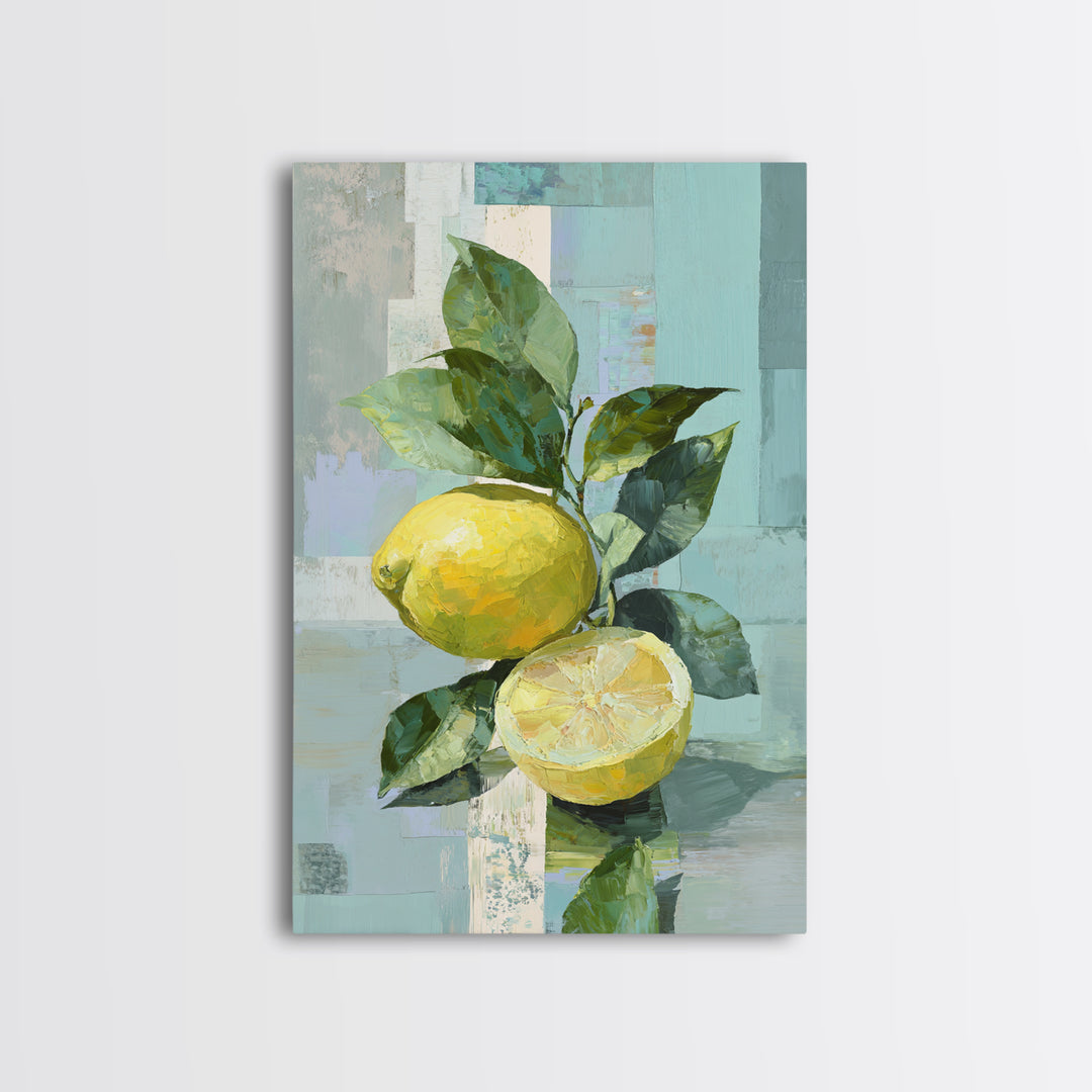 Lemon and Botanical Still Life Framed Canvas Print, Bathroom Art, Art Print, Bathroom Decor, Fine Art, Spa, Custom Pet Portrait, BAT-2x3-38