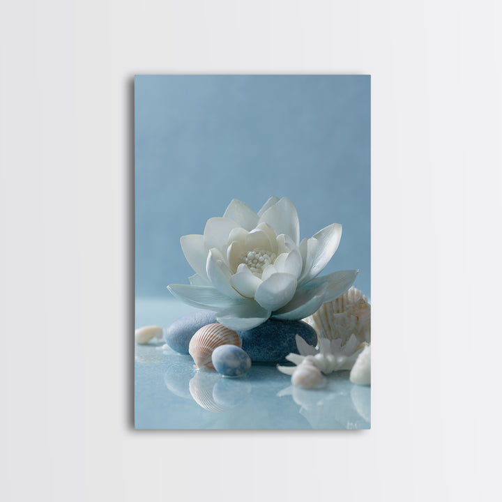 Lotus Flower Floating on Calm Water Framed Canvas Print, Bathroom Art, Funny Bathroom Art, Bathroom Decor, Watercolor Art, Spa, BAT-2x3-4
