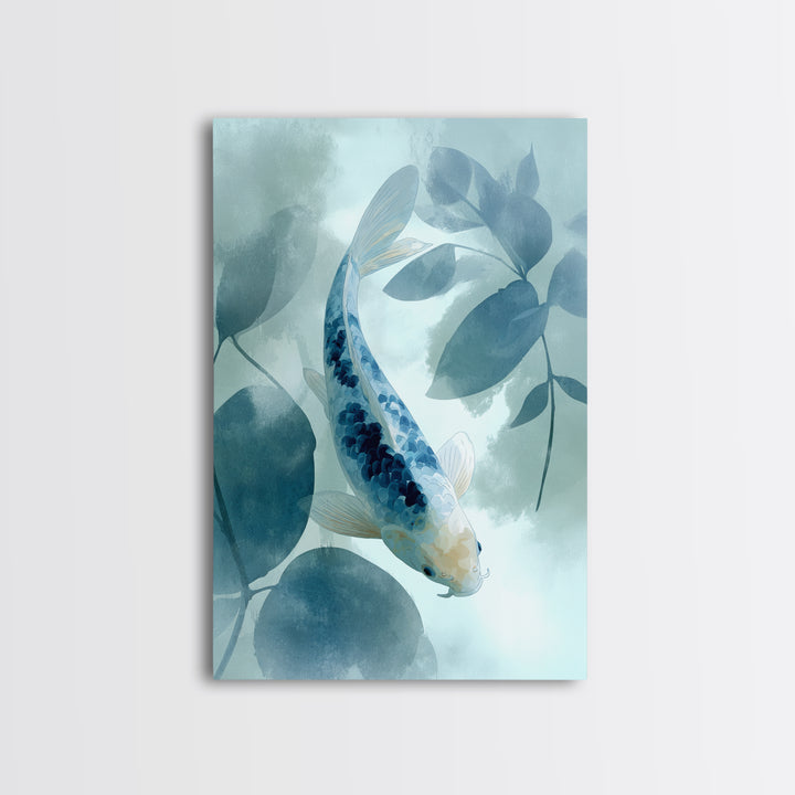 Minimal Koi Fish Swimming Through Clear Water Canvas Print, Bathroom Art, Minimalist Wall Art, Bathroom Decor, Fine Art, Spa, BAT-2x3-40