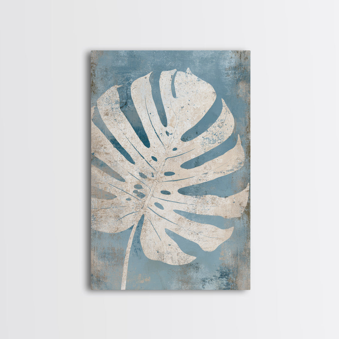 Tropical Leaf Silhouette Framed Canvas Print, Bathroom Art, Statement Artwork, Bathroom Decor, Fine Art, Spa, Digital Art, BAT-2x3-46