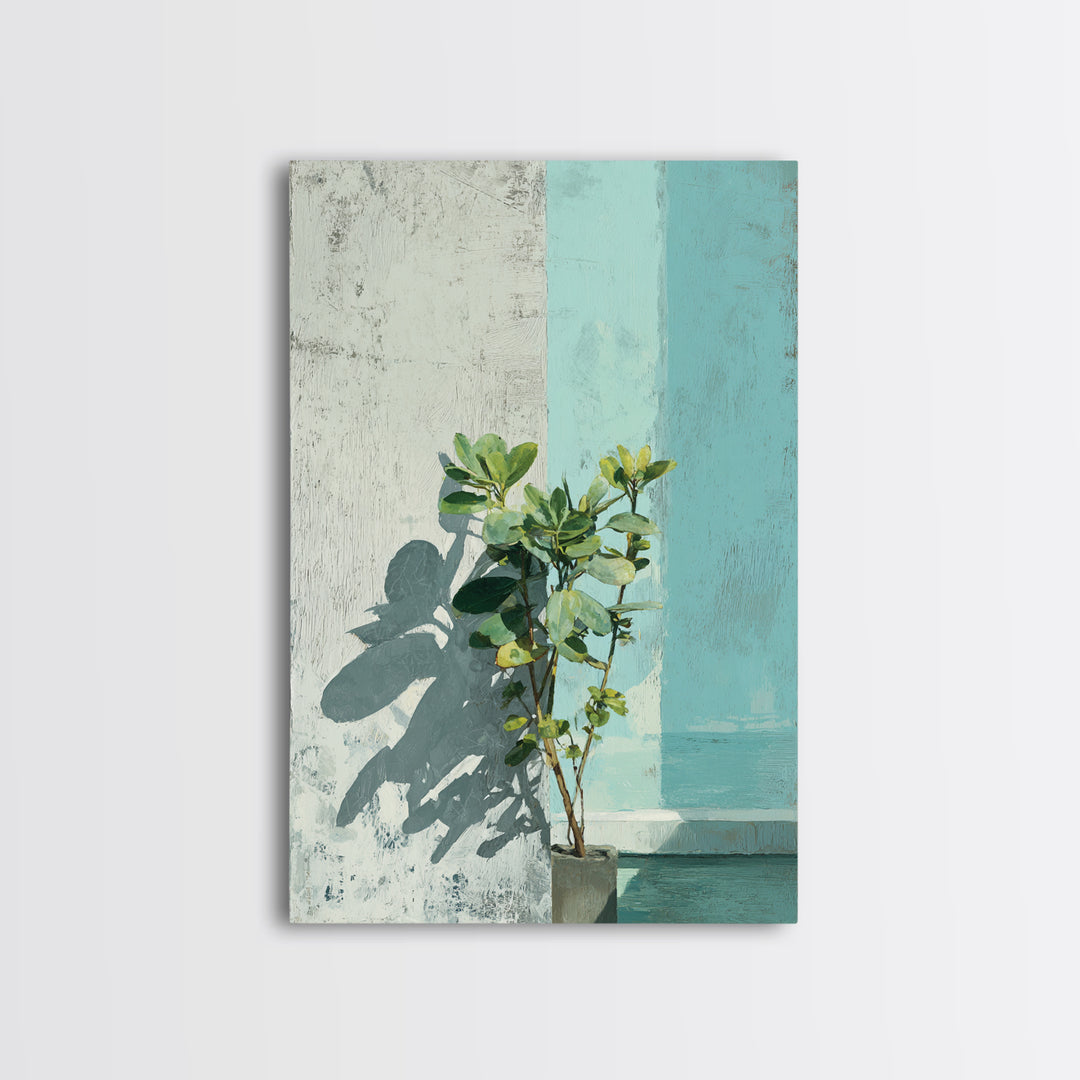 Sunlit Window Plant Shadow on Plaster Canvas Print, Bathroom Art, Boho Decor, Bathroom Decor, Fine Art, Spa, Printable, BAT-2x3-50