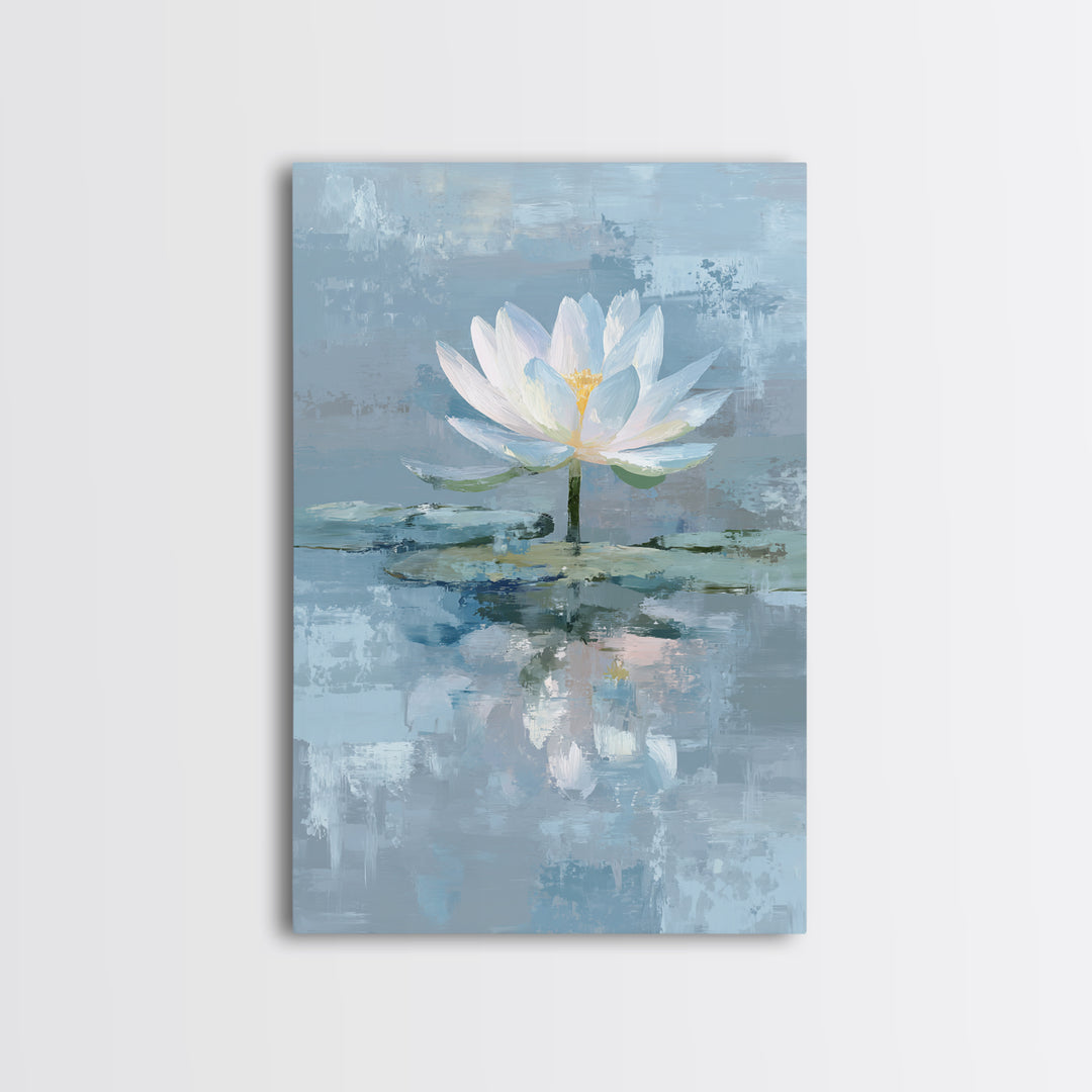 Lotus Flower Floating on Calm Water Framed Canvas Print, Bathroom Art, Halloween Art, Bathroom Decor, Fine Art, Spa, BAT-2x3-52