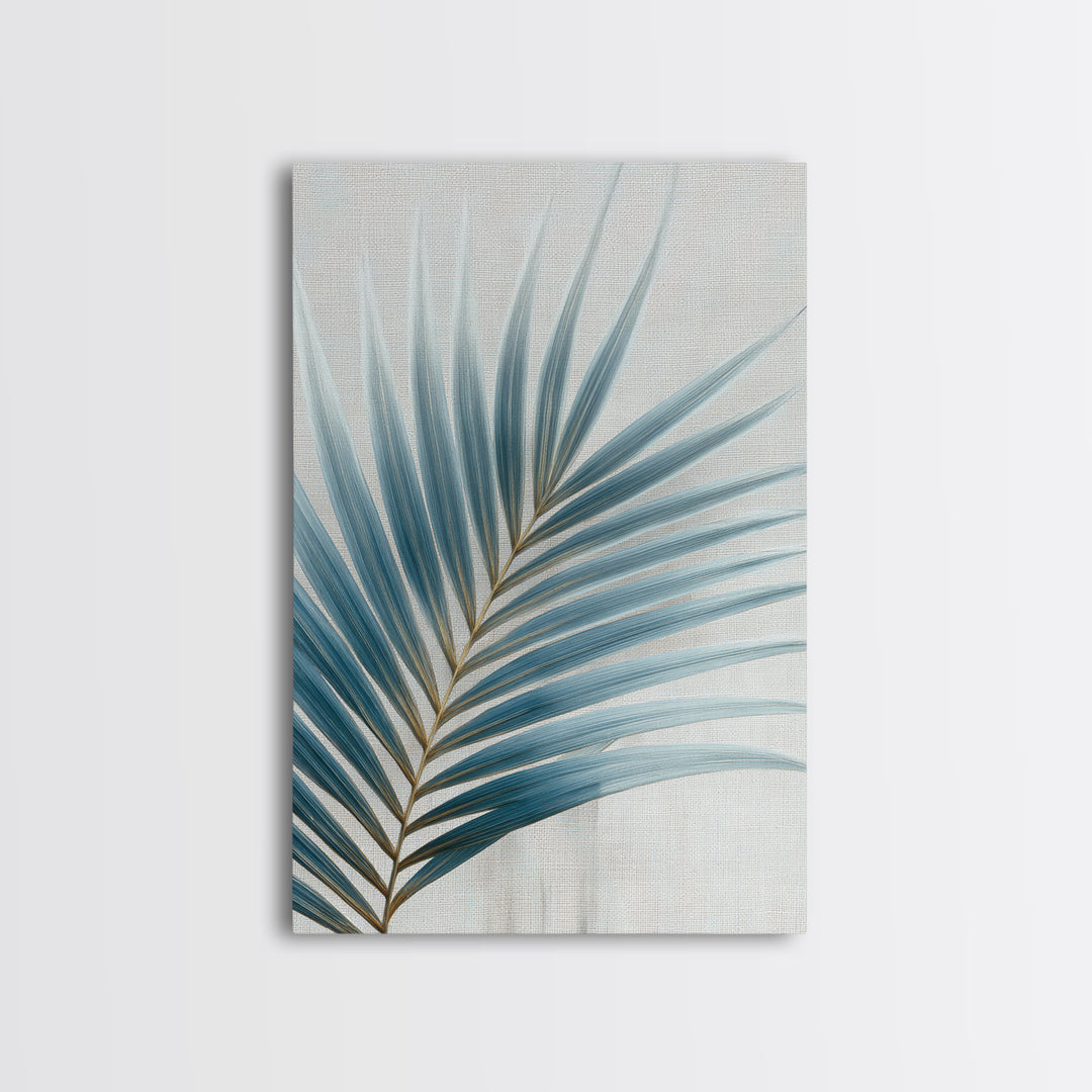 Simple Palm Frond on Off White Linen Framed Canvas Print, Bathroom Art, Bathroom Print, Bathroom Decor, Fine Art, Spa, BAT-2x3-55