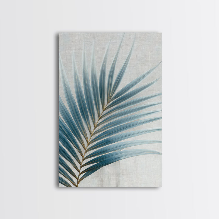 Simple Palm Frond on Off White Linen Framed Canvas Print, Bathroom Art, Bathroom Print, Bathroom Decor, Fine Art, Spa, BAT-2x3-55