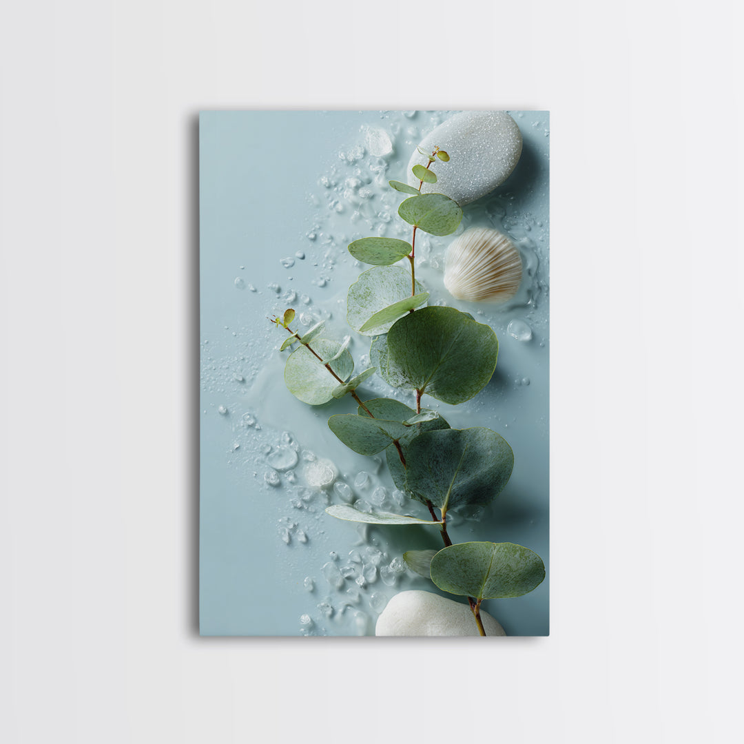 Spa Eucalyptus Branch Canvas Print, Bathroom Art, Contemporary Art, Bathroom Decor, Spa, Framed Wall Art, Dog Portrait, BAT-2x3-58