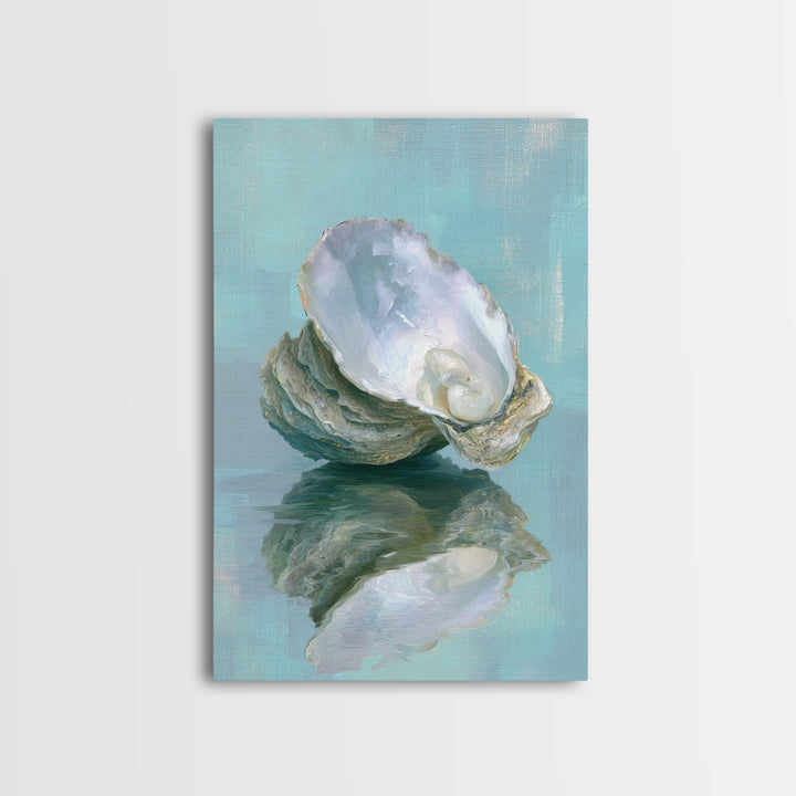 Oyster Shell Study Framed Canvas Print, Bathroom Art, Minimalist Decor, Bathroom Decor, Spa, Wall Hanging, Framed Wall Art, BAT-2x3-78