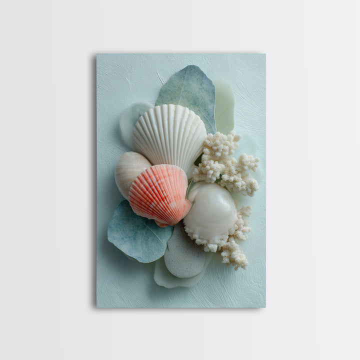 Coral and Shell Arrangement Canvas Print, Bathroom Art, Printable Wall Art, Bathroom Decor, Fine Art, Spa, Bathroom Wall Decor, BAT-2x3-91