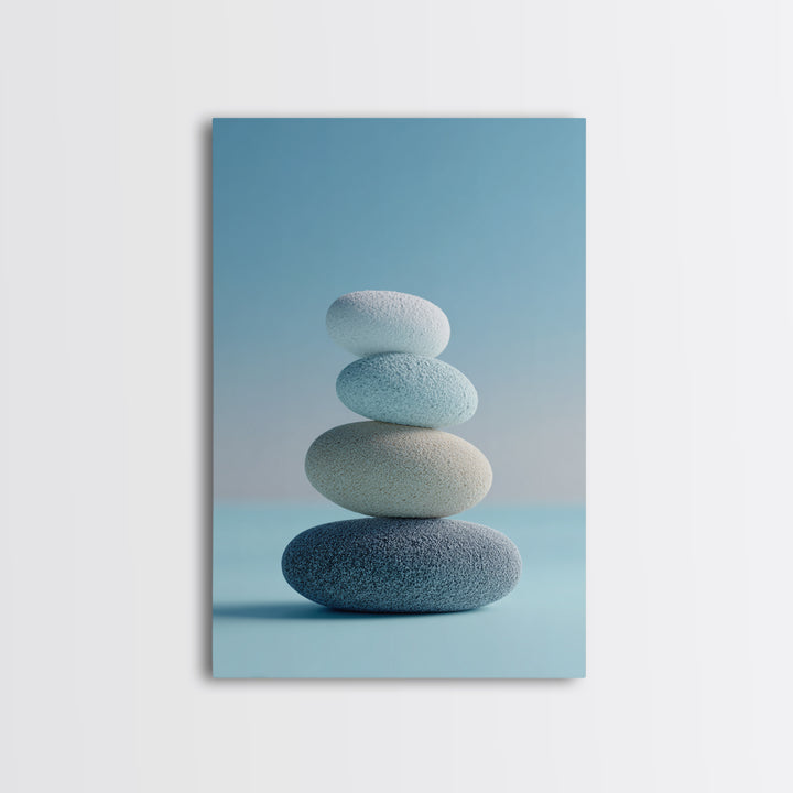 Monochrome Pebble Stack Framed Canvas Print, Bathroom Art, Digital Art, Bathroom Decor, Fine Art, Spa, Dopamine Decor, BAT-2x3-93