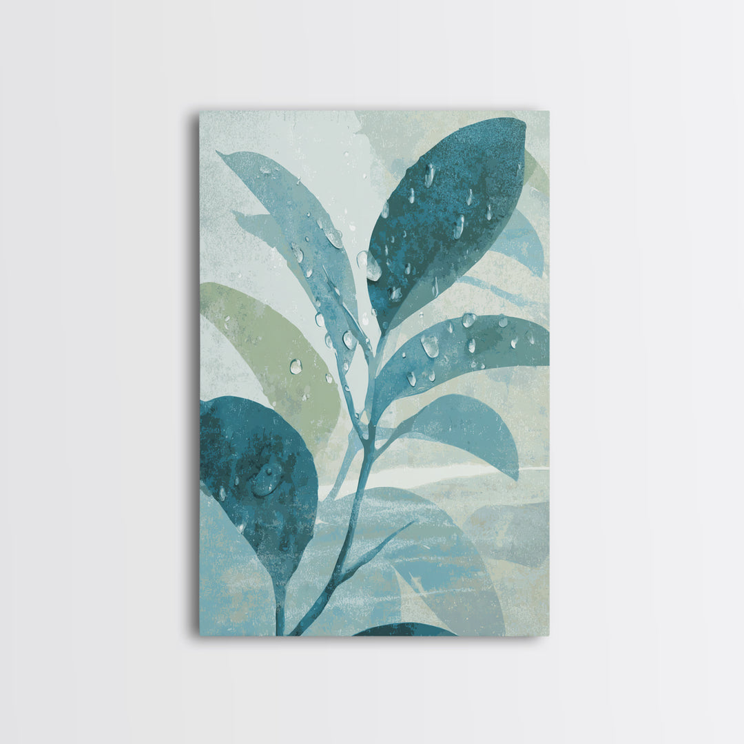 Tropical Leaf Silhouette Framed Canvas Print, Bathroom Art, Poster, Bathroom Decor, Watercolor Art, Spa, Digital Print, BAT-2x3-94