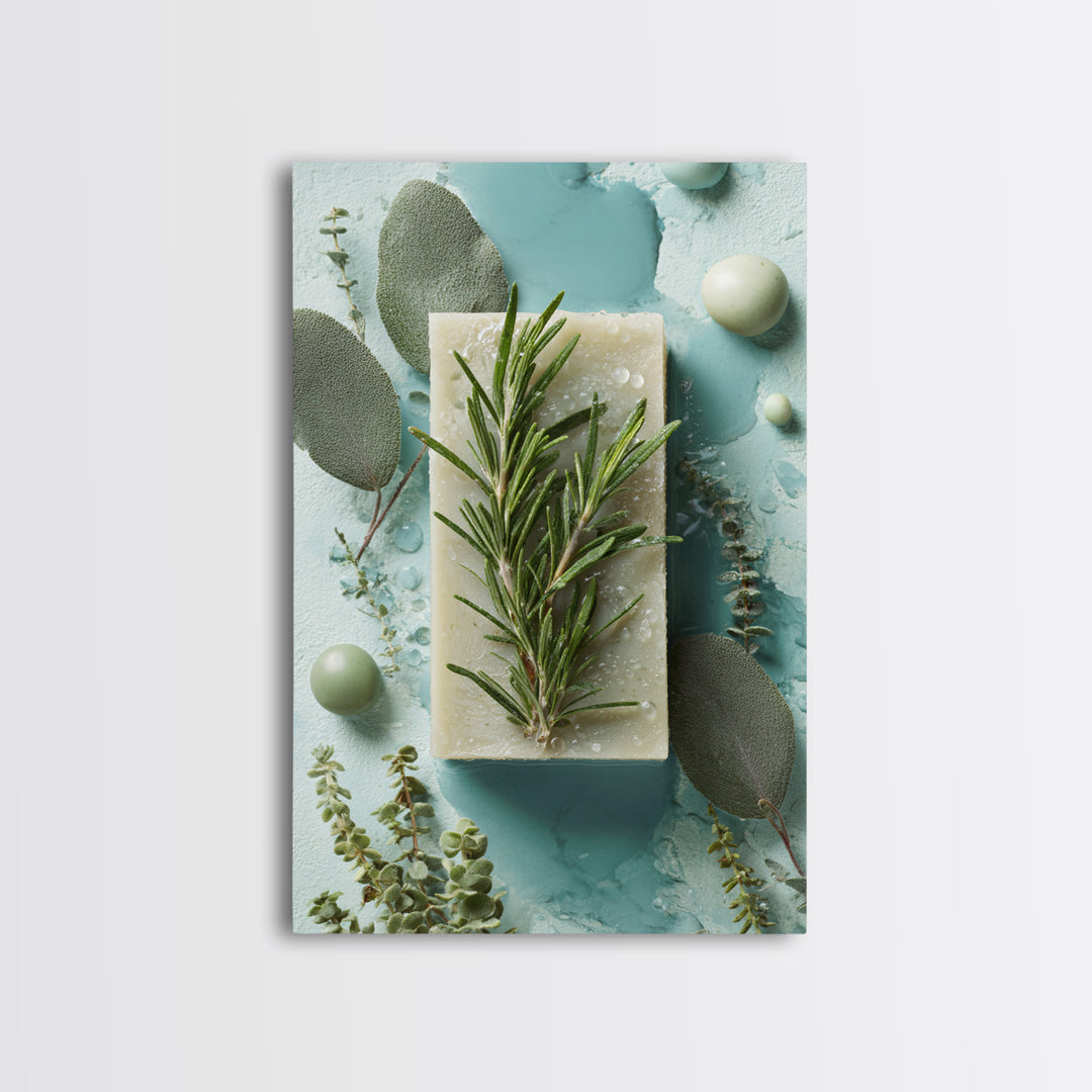 Botanical Bath Herb Arrangement Framed Canvas Print, Bathroom Art, Printable, Bathroom Decor, Watercolor Art, Spa, BAT-2x3-97