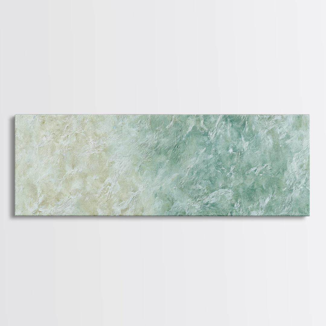 Sunlit Window Plant Shadow on Plaster Framed Canvas Print, Bathroom Art, Textured Painting, Bathroom Decor, Fine Art, Spa, BAT-3x1-10