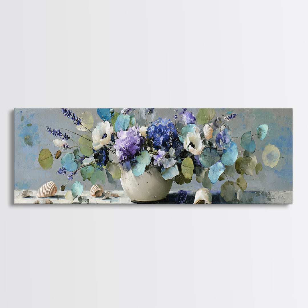 Lavender Sprigs in a Ceramic Vase Canvas Print, Bathroom Art, Minimalist Wall Art, Bathroom Decor, Abstract Art, Spa, BAT-3x1-100