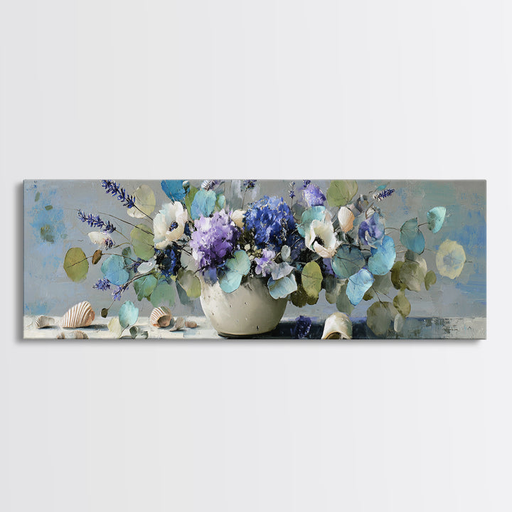 Lavender Sprigs in a Ceramic Vase Canvas Print, Bathroom Art, Minimalist Wall Art, Bathroom Decor, Abstract Art, Spa, BAT-3x1-100