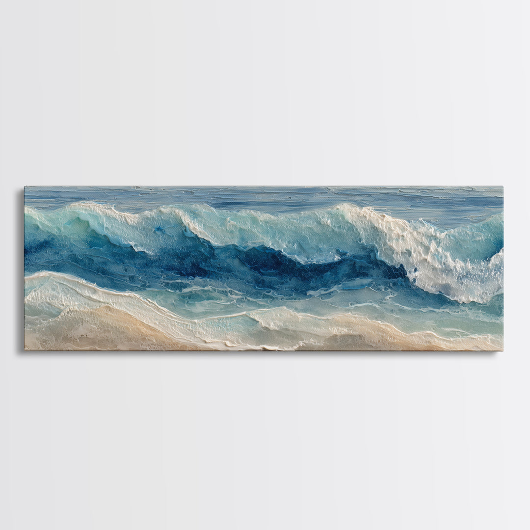Calming Blue Ocean Wave Study Framed Canvas Print, Bathroom Art, Wall Hanging, Bathroom Decor, Fine Art, Spa, Modern Art, BAT-3x1-17
