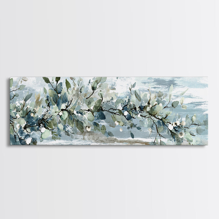Spa Eucalyptus Branch Framed Canvas Print, Bathroom Art, Printable, Bathroom Decor, Watercolor Art, Spa, Bathroom Prints, BAT-3x1-18