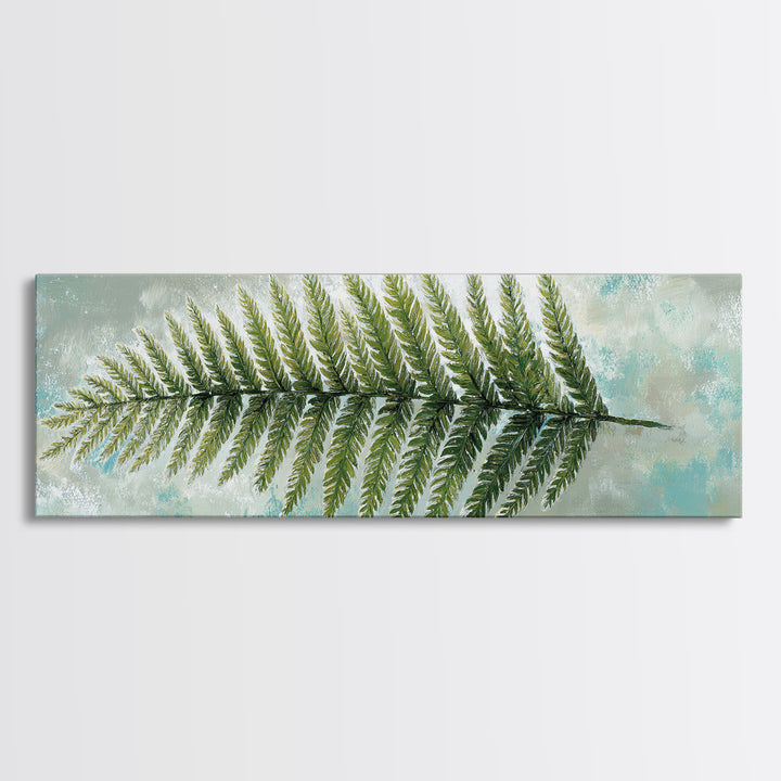 Green Fern Frond Closeup Framed Canvas Print, Bathroom Art, Wall Art, Bathroom Decor, Spa, Dog Portrait, Canvas Wall Art, BAT-3x1-2