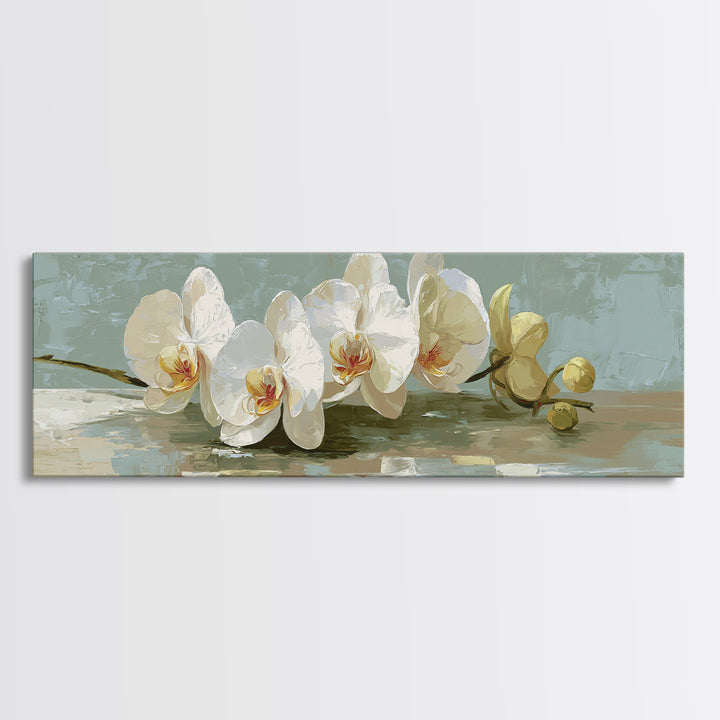 White Orchid on Warm Stone Background Canvas Print, Bathroom Art, Minimalist Wall Art, Bathroom Decor, Fine Art, Spa, BAT-3x1-20