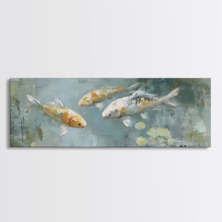 Minimal Koi Fish Swimming Through Clear Water Canvas Print, Bathroom Art, Bathroom Wallpaper, Bathroom Decor, Fine Art, Spa, BAT-3x1-24