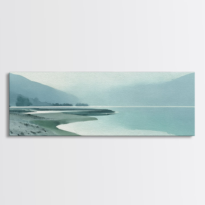 Misty Lake Scene Canvas Print, Bathroom Art, Dog Portrait, Bathroom Decor, Spa, Minimalist Wall Art, Bathroom Wallpaper, BAT-3x1-25