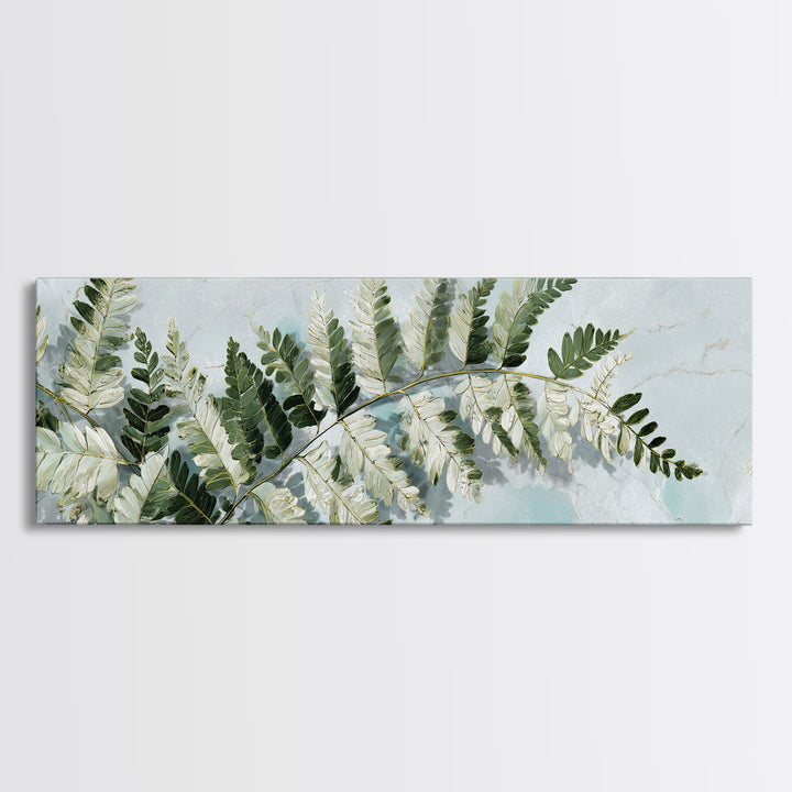 Green Fern Frond Closeup Canvas Print, Bathroom Art, Digital Wall Art, Bathroom Decor, Watercolor Art, Spa, Unique Wall Art, BAT-3x1-26