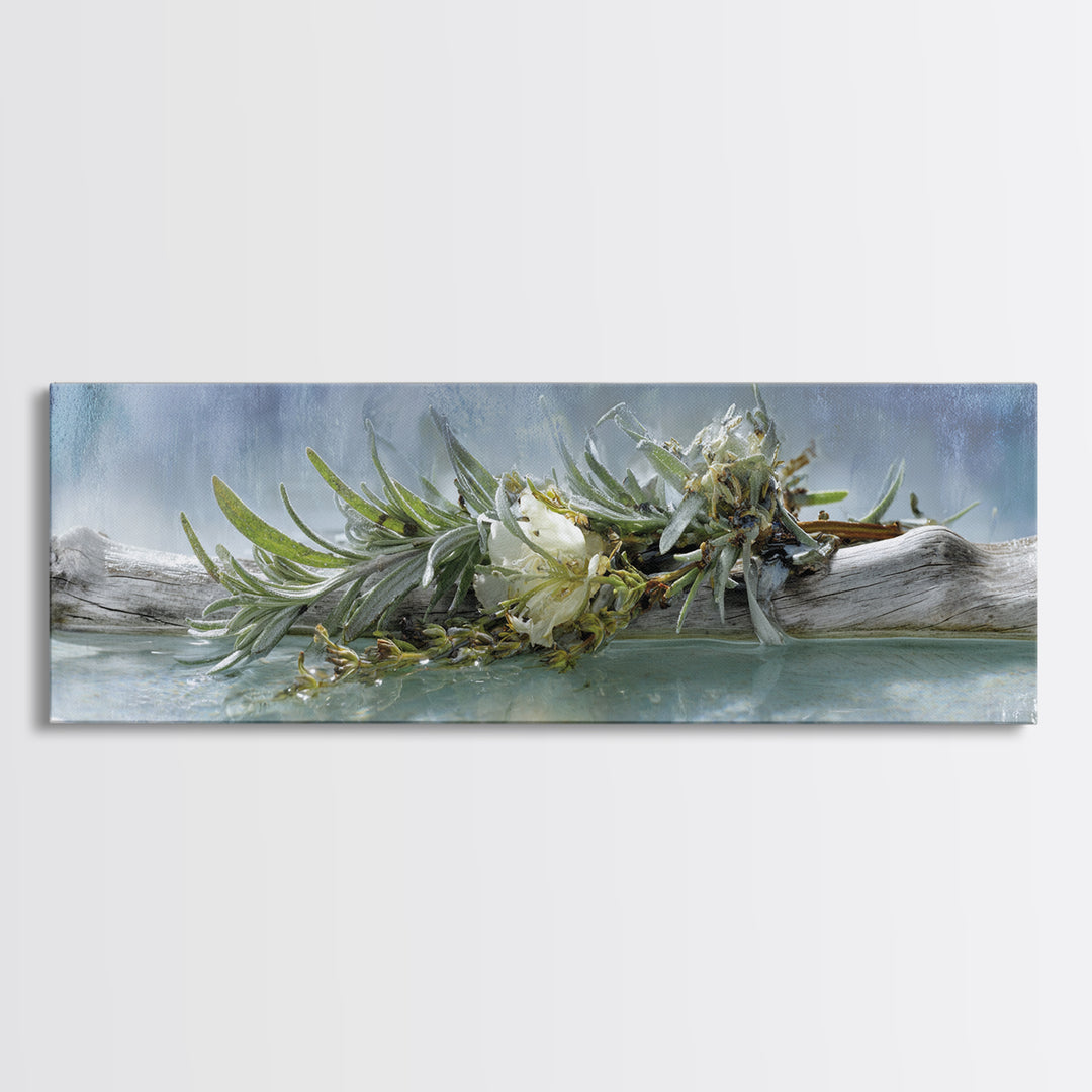 Botanical Bath Herb Arrangement Canvas Print, Bathroom Art, Bathroom Wall Art, Bathroom Decor, Oil Painting, Spa, BAT-3x1-33
