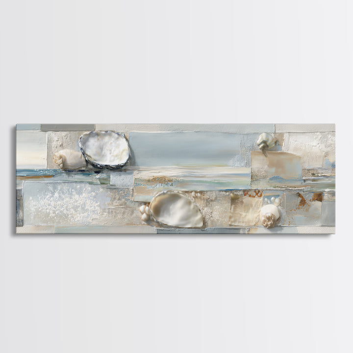 Oyster Shell Study Canvas Print, Bathroom Art, Digital Art, Bathroom Decor, Fine Art, Spa, Dopamine Decor, Bathroom Prints, BAT-3x1-38