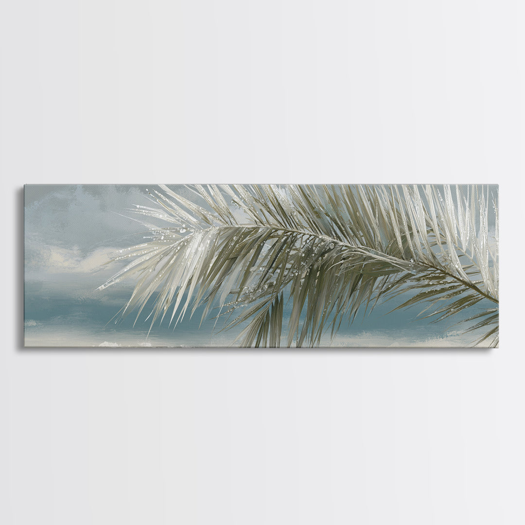Simple Palm Frond on Off White Linen Canvas Print, Bathroom Art, Gallery Decor, Bathroom Decor, Fine Art, Spa, Minimalist Decor, BAT-3x1-39