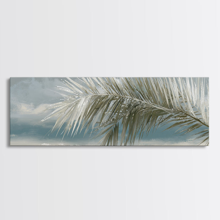 Simple Palm Frond on Off White Linen Canvas Print, Bathroom Art, Gallery Decor, Bathroom Decor, Fine Art, Spa, Minimalist Decor, BAT-3x1-39
