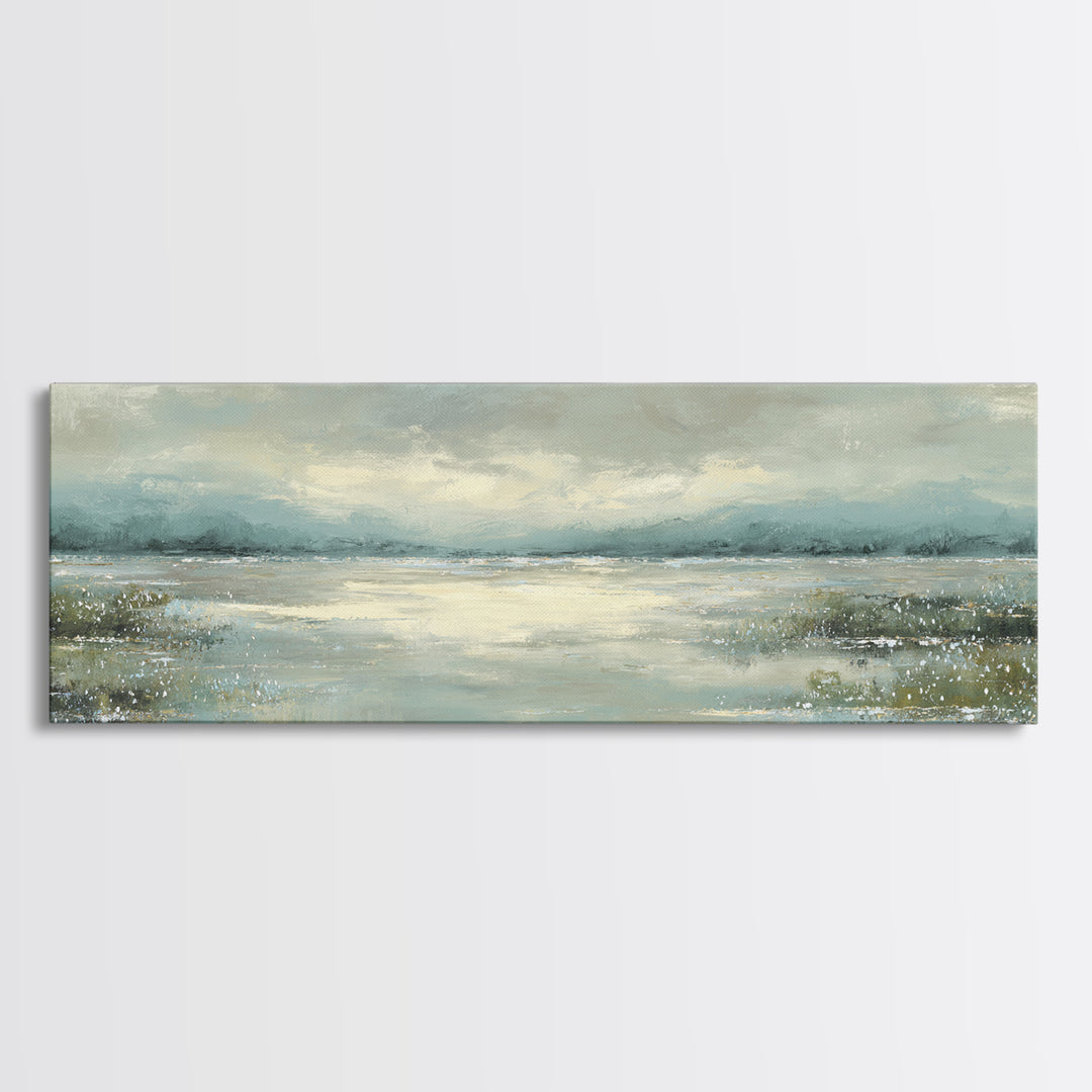 Misty Lake Scene Canvas Print, Bathroom Art, Dog Portrait, Bathroom Decor, Spa, Minimalist Wall Art, Bathroom Wallpaper, BAT-3x1-49