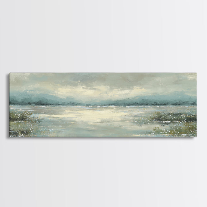 Misty Lake Scene Canvas Print, Bathroom Art, Dog Portrait, Bathroom Decor, Spa, Minimalist Wall Art, Bathroom Wallpaper, BAT-3x1-49