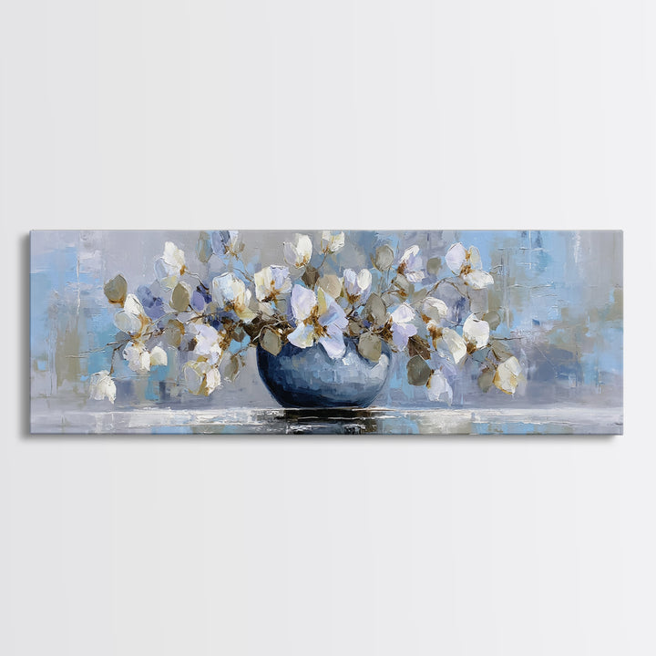 Lavender Sprigs in a Ceramic Vase Framed Canvas Print, Bathroom Art, Luxury Decor, Bathroom Decor, Abstract Art, Spa, BAT-3x1-52