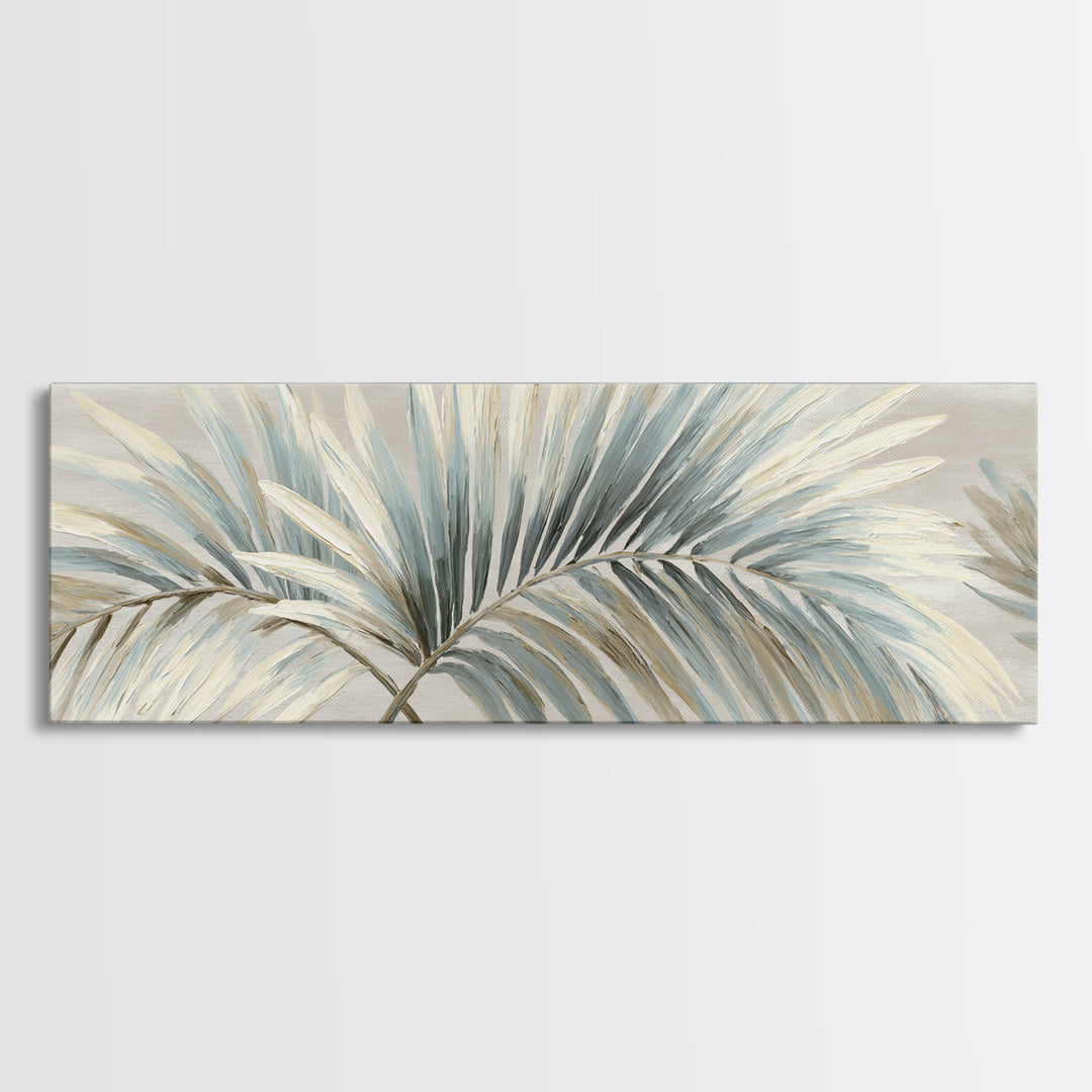 Simple Palm Frond on Off White Linen Framed Canvas Print, Bathroom Art, Boho Decor, Bathroom Decor, Abstract Art, Spa, BAT-3x1-63