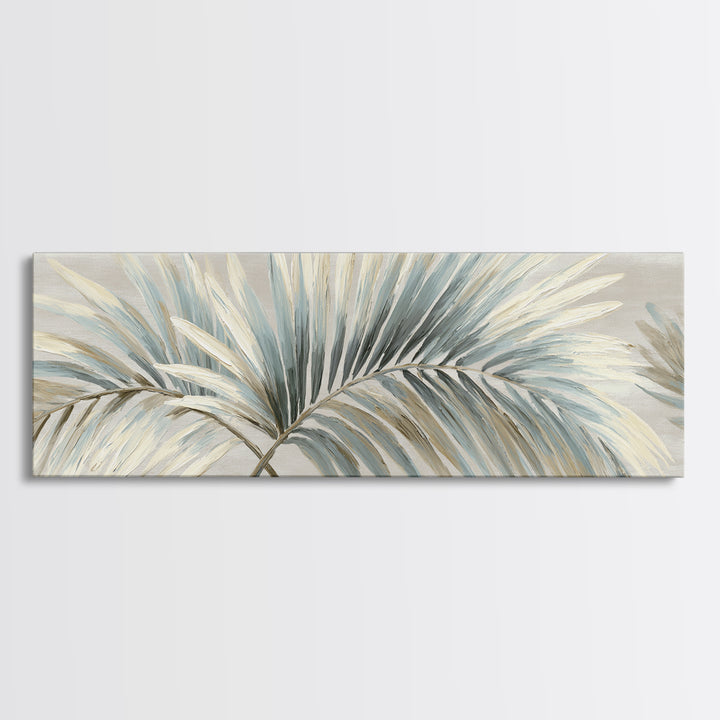 Simple Palm Frond on Off White Linen Framed Canvas Print, Bathroom Art, Boho Decor, Bathroom Decor, Abstract Art, Spa, BAT-3x1-63