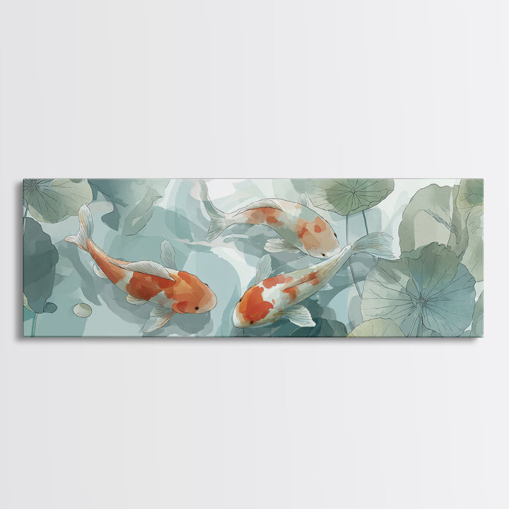 Minimal Koi Fish Swimming Through Clear Water Framed Canvas Print, Bathroom Art, Minimalist Decor, Bathroom Decor, Spa, BAT-3x1-72