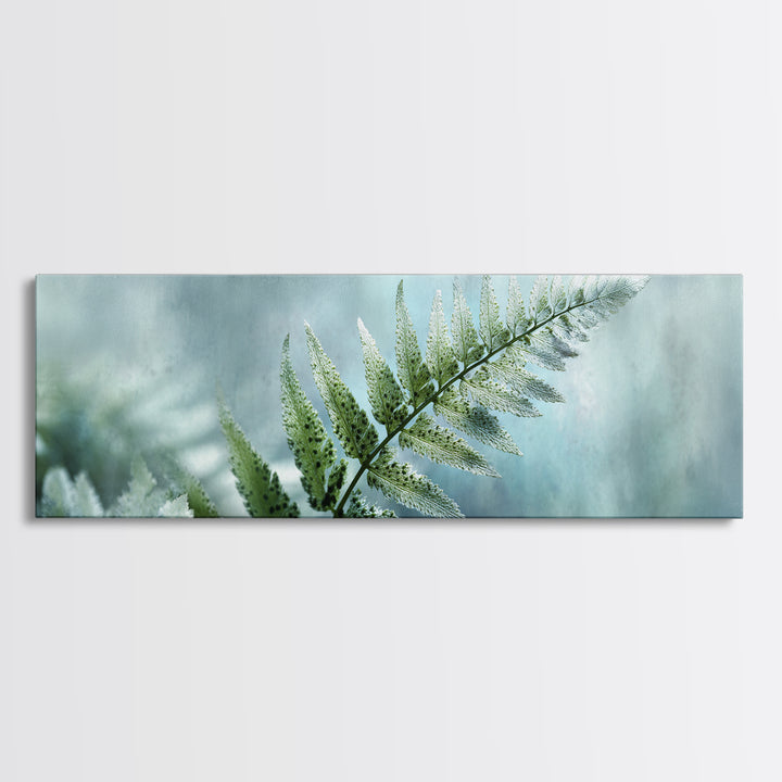 Green Fern Frond Closeup Framed Canvas Print, Bathroom Art, Framed Wall Art, Bathroom Decor, Oil Painting, Spa, BAT-3x1-74