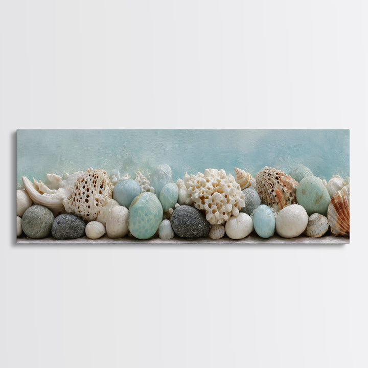 Coral and Shell Arrangement Canvas Print, Bathroom Art, Digital Wall Art, Bathroom Decor, Fine Art, Spa, Unique Wall Art, BAT-3x1-75