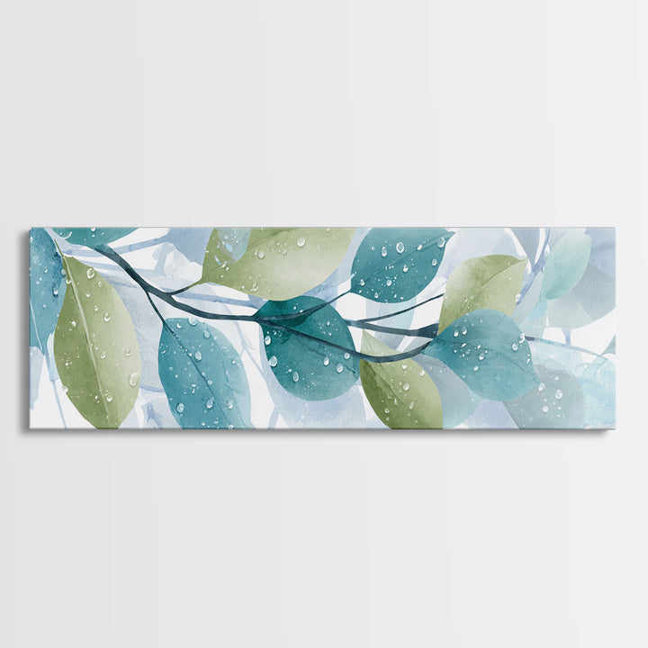 Tropical Leaf Silhouette Canvas Print, Bathroom Art, Textured Painting, Bathroom Decor, Oil Painting, Spa, Bathroom Wall Art, BAT-3x1-78