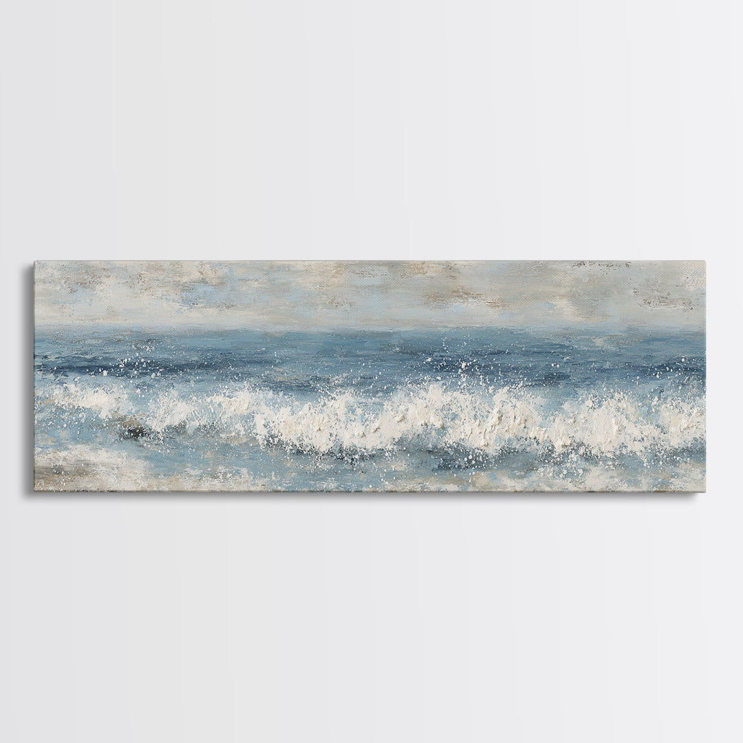 Calming Blue Ocean Wave Study Framed Canvas Print, Bathroom Art, Bathroom Accessories, Bathroom Decor, Fine Art, Spa, BAT-3x1-89