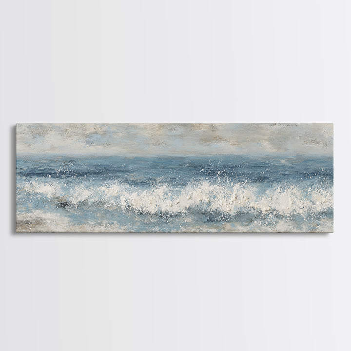 Calming Blue Ocean Wave Study Framed Canvas Print, Bathroom Art, Bathroom Accessories, Bathroom Decor, Fine Art, Spa, BAT-3x1-89