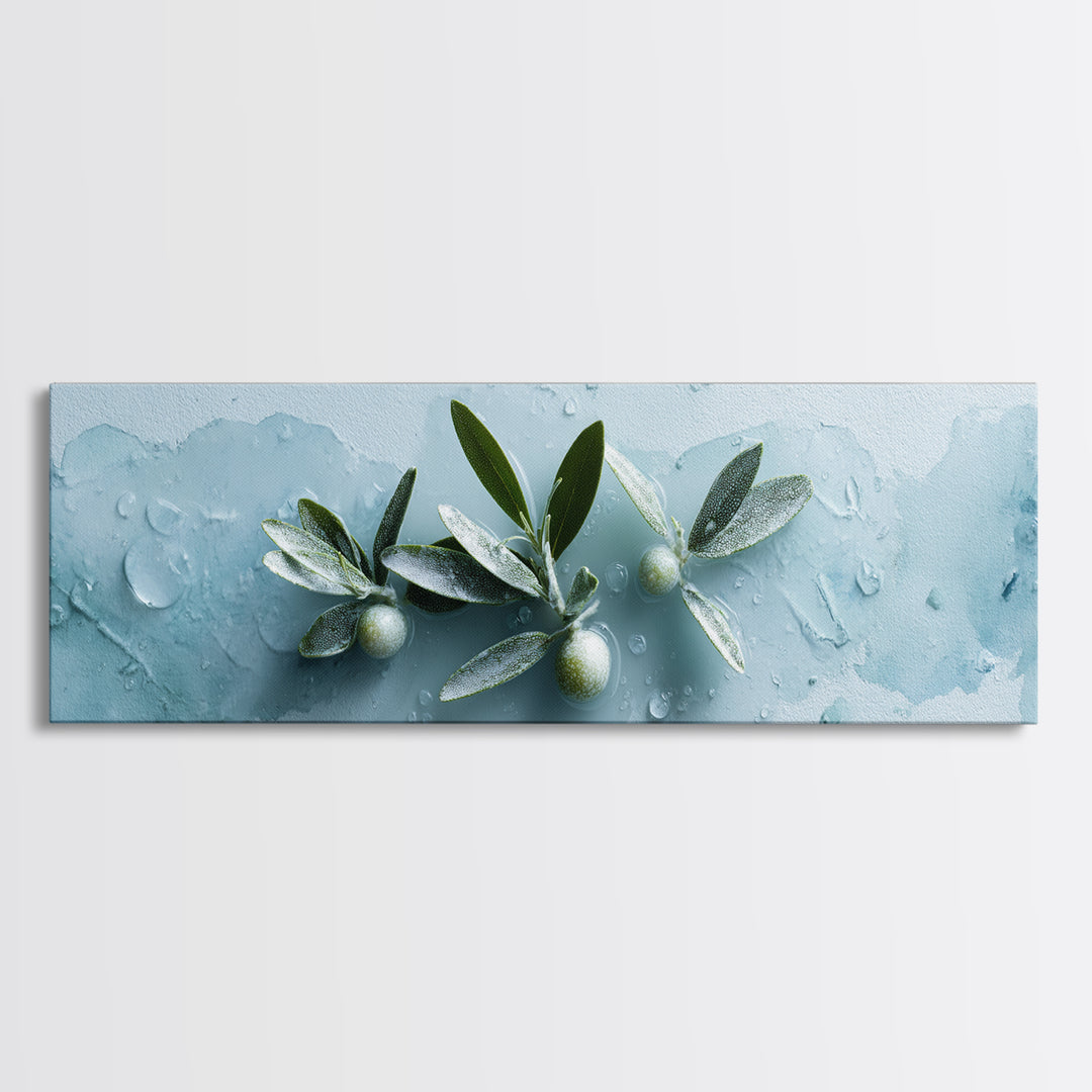 Botanical Bath Herb Arrangement Framed Canvas Print, Bathroom Art, Digital Art, Bathroom Decor, Fine Art, Spa, Dopamine Decor, BAT-3x1-9