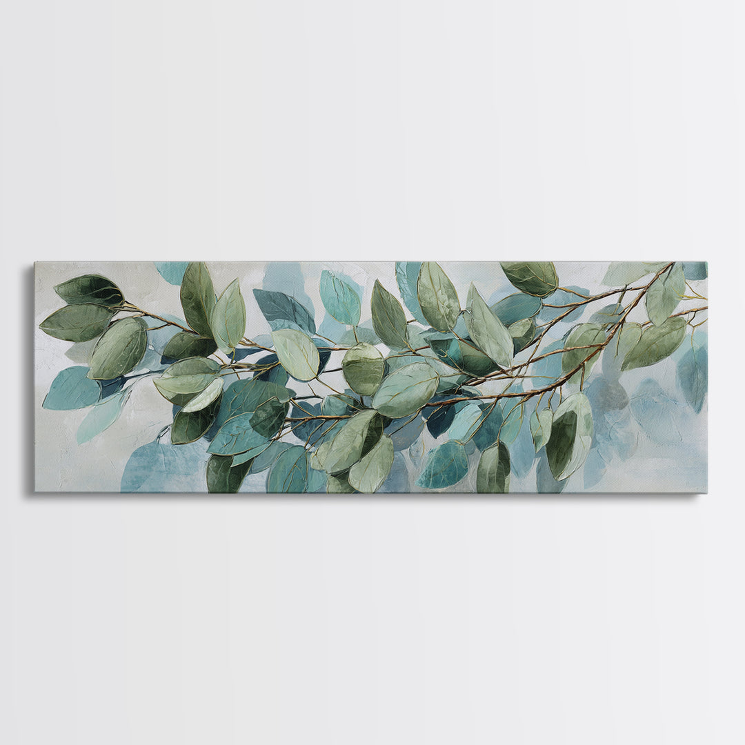 Spa Eucalyptus Branch Framed Canvas Print, Bathroom Art, Dopamine Decor, Bathroom Decor, Fine Art, Spa, Halloween Art, BAT-3x1-90
