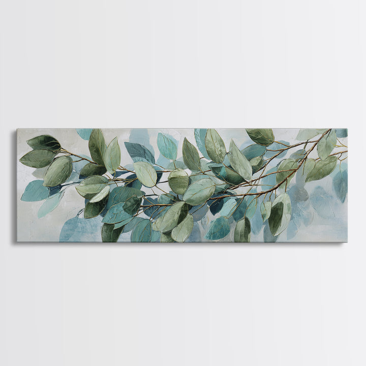 Spa Eucalyptus Branch Framed Canvas Print, Bathroom Art, Dopamine Decor, Bathroom Decor, Fine Art, Spa, Halloween Art, BAT-3x1-90
