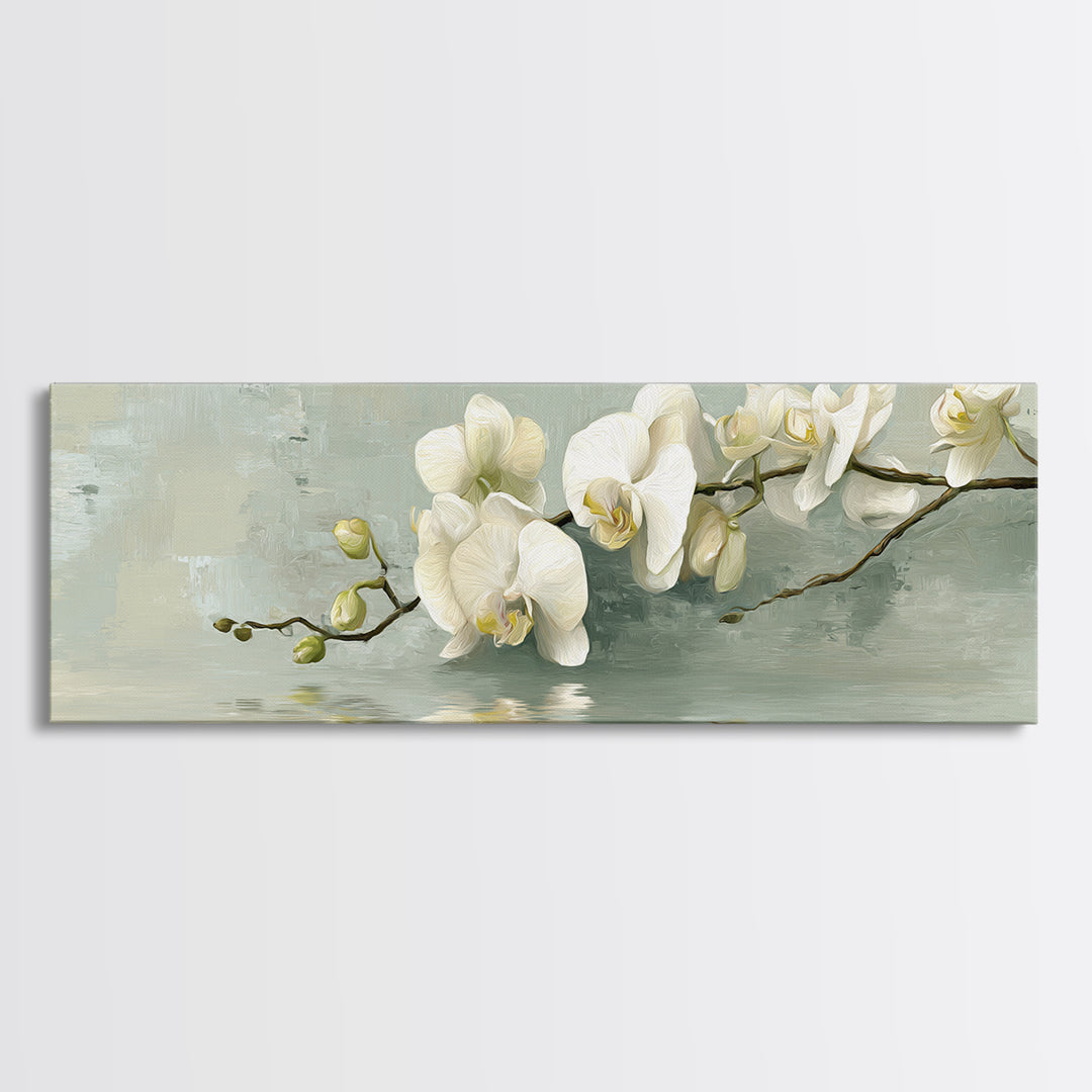 White Orchid on Warm Stone Background Canvas Print, Bathroom Art, Digital Art, Bathroom Decor, Oil Painting, Spa, BAT-3x1-92