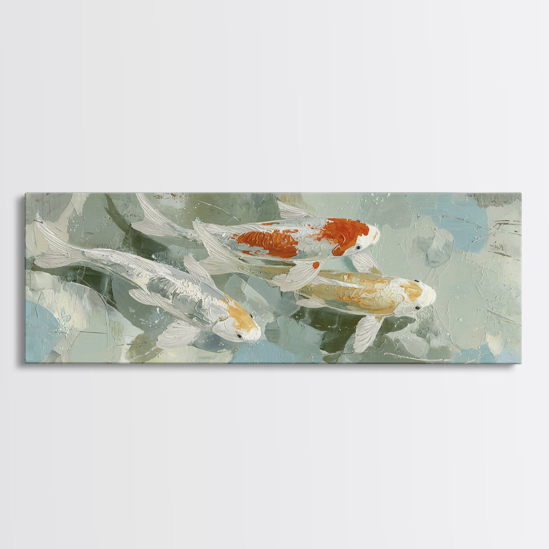 Minimal Koi Fish Swimming Through Clear Water Canvas Print, Bathroom Art, Bathroom Art Decor, Bathroom Decor, Fine Art, Spa, BAT-3x1-96