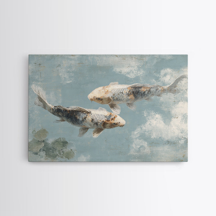 Minimal Koi Fish Swimming Through Clear Water Canvas Print, Bathroom Art, Digital Art, Bathroom Decor, Fine Art, Spa, BAT-3x2-12
